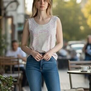 Vintage Y2K 2000s Wrangler Blues Cream Pink Cowgirl Western Knit Tank Top Large